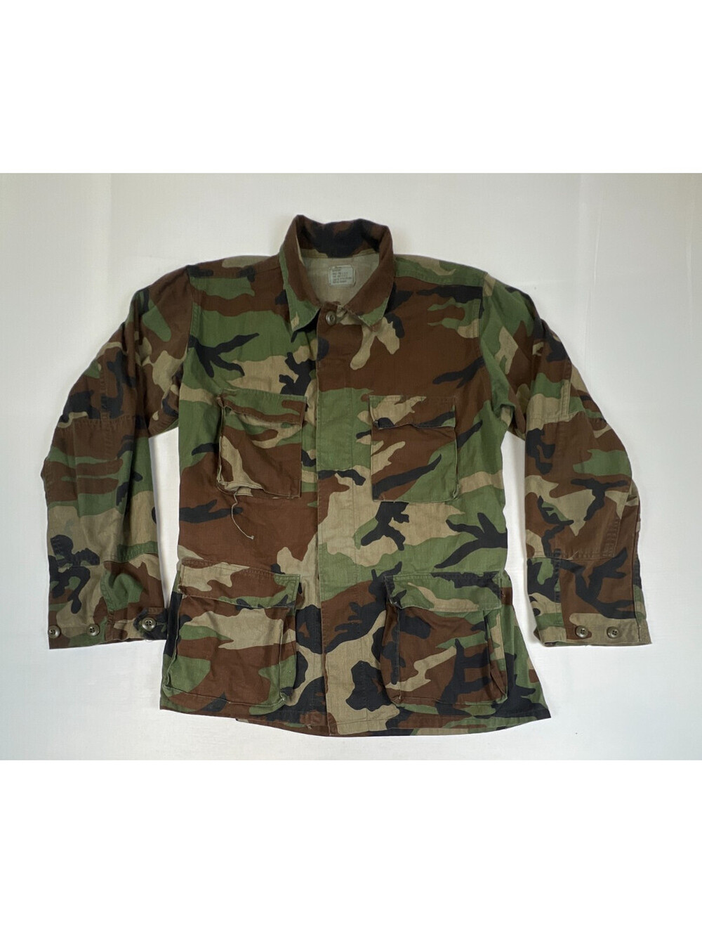 Vintage US Military Men M Long Woodland Camo Field Jacket Combat Coat Cotton
